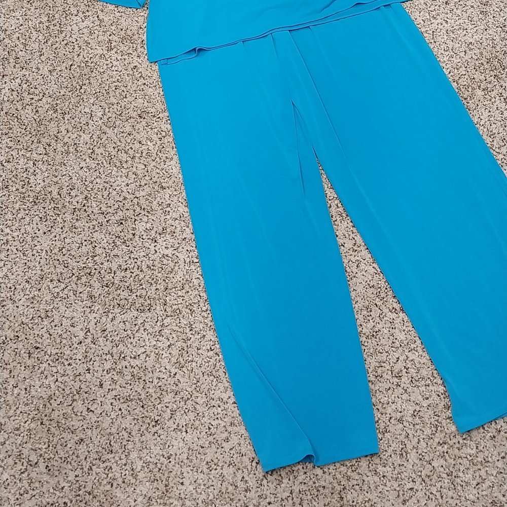 2957 Size Large Sunny Leigh Two Piece Teal Green Embellished Stretch Fabric Set - Picture 2 of 12
